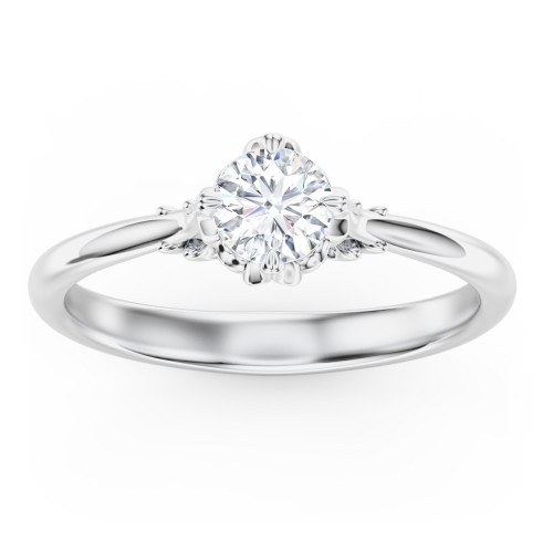 Solitaire Engagement Ring with Vintage Filigree Setting – 14K White Gold