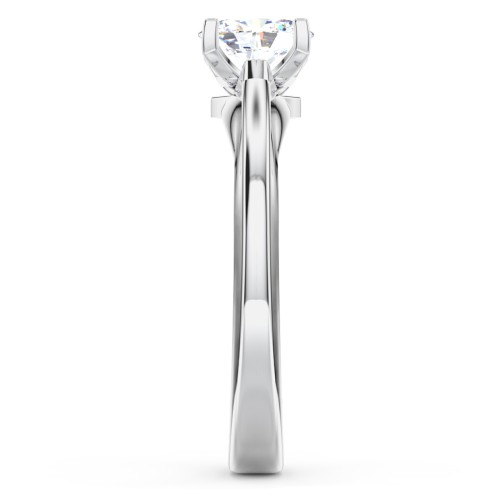 Solitaire Engagement Ring with Peaked Shoulders – 14K White Gold
