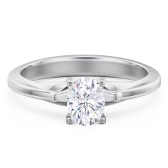 Solitaire Engagement Ring with Peaked Shoulders – 14K White Gold