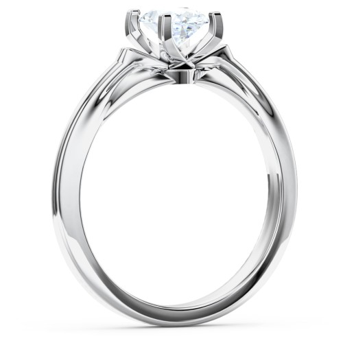 Solitaire Engagement Ring with Peaked Shoulders – 14K White Gold