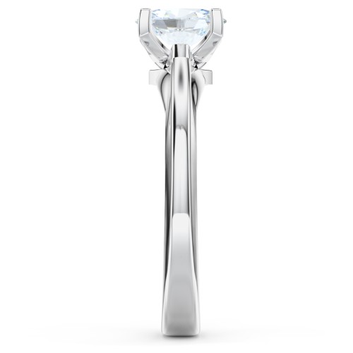 Solitaire Engagement Ring with Peaked Shoulders – 14K White Gold