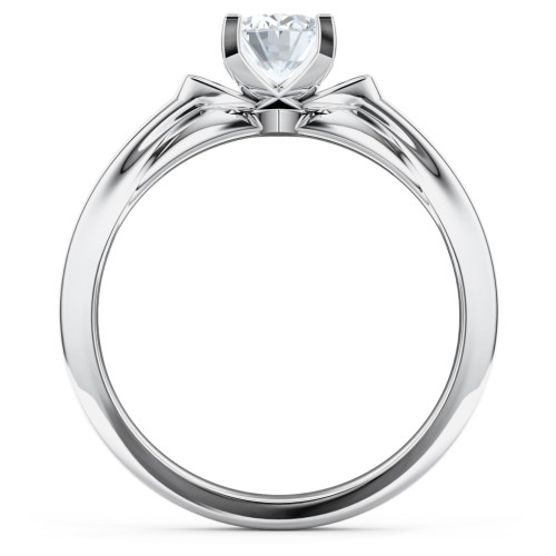 Solitaire Engagement Ring with Peaked Shoulders – 14K White Gold