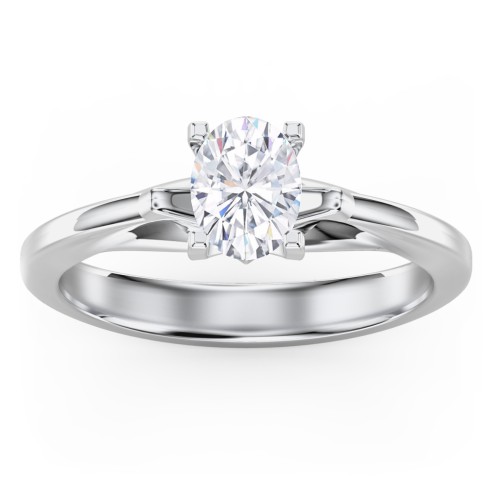 Solitaire Engagement Ring with Peaked Shoulders – 14K White Gold