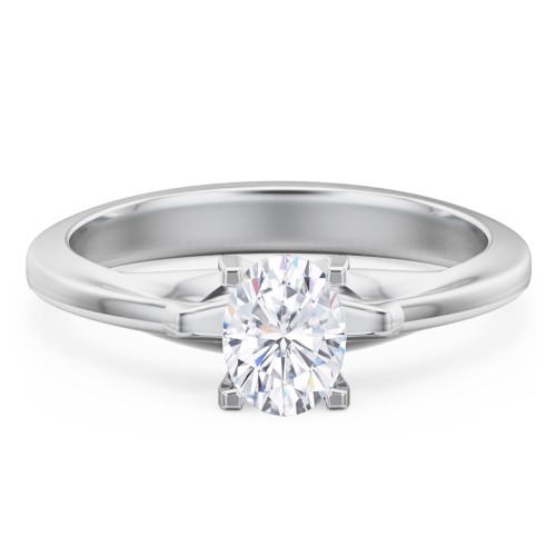 Solitaire Engagement Ring with Peaked Shoulders – 14K White Gold