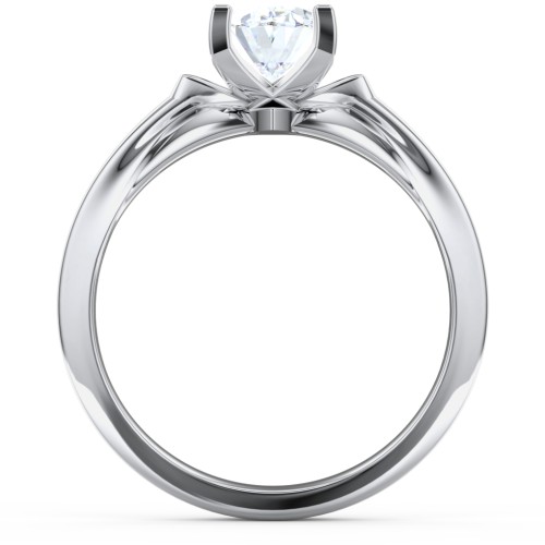 Solitaire Engagement Ring with Peaked Shoulders – 14K White Gold