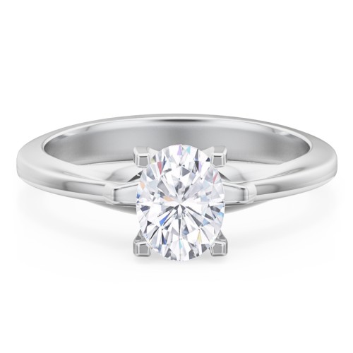Solitaire Engagement Ring with Peaked Shoulders – 14K White Gold
