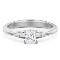 Solitaire Engagement Ring with Peaked Shoulders – 14K White Gold