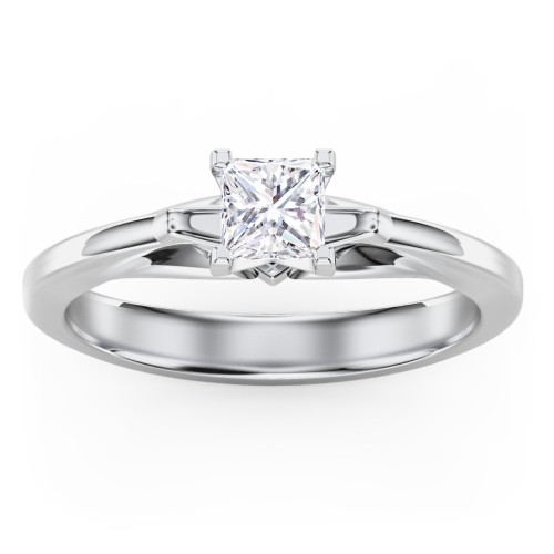Solitaire Engagement Ring with Peaked Shoulders – 14K White Gold