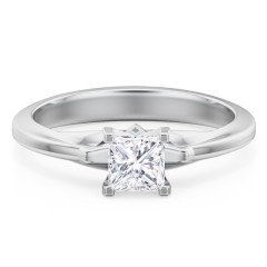 Solitaire Engagement Ring with Peaked Shoulders – 14K White Gold