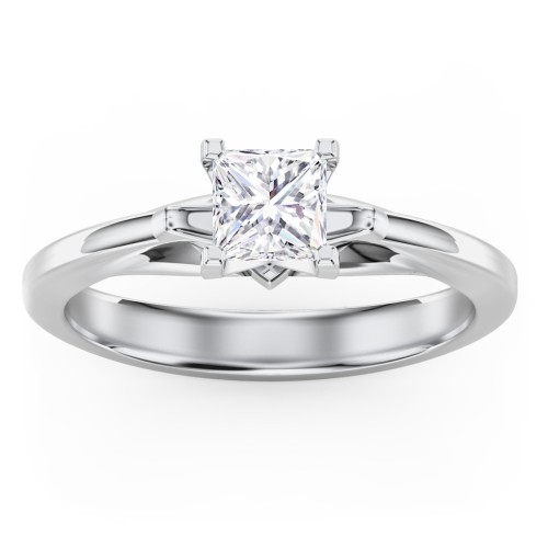 Solitaire Engagement Ring with Peaked Shoulders – 14K White Gold