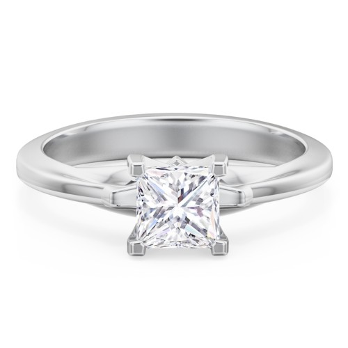 Solitaire Engagement Ring with Peaked Shoulders – 14K White Gold
