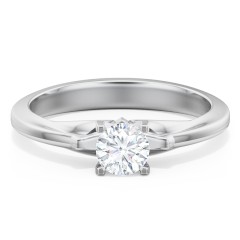 Solitaire Engagement Ring with Peaked Shoulders – 14K White Gold