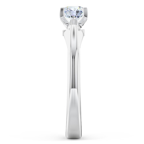 Solitaire Engagement Ring with Peaked Shoulders – 14K White Gold