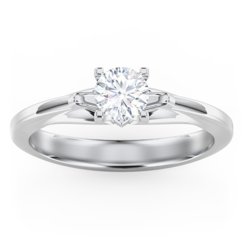 Solitaire Engagement Ring with Peaked Shoulders – 14K White Gold