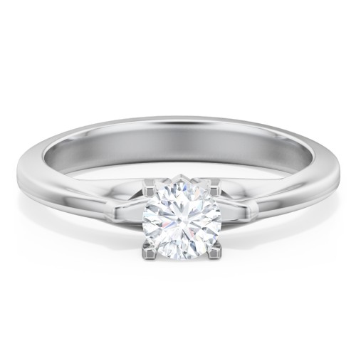 Solitaire Engagement Ring with Peaked Shoulders – 14K White Gold