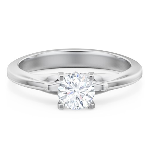 Solitaire Engagement Ring with Peaked Shoulders – 14K White Gold