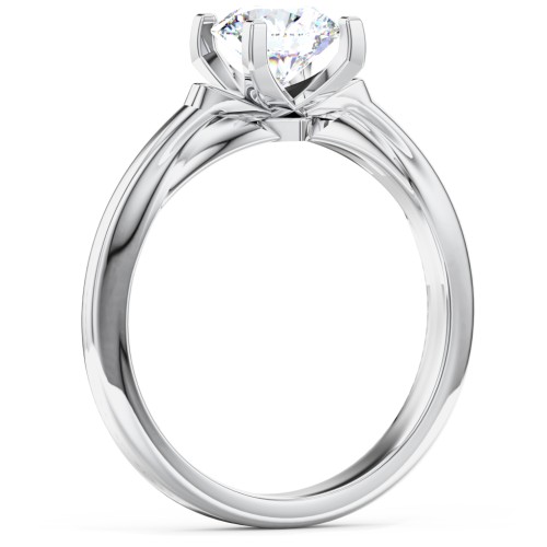 Solitaire Engagement Ring with Peaked Shoulders – 14K White Gold