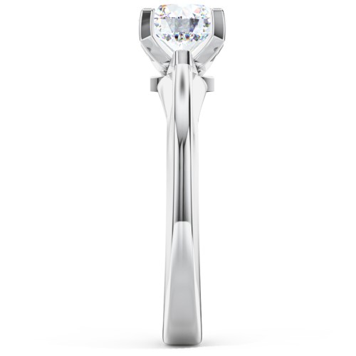 Solitaire Engagement Ring with Peaked Shoulders – 14K White Gold
