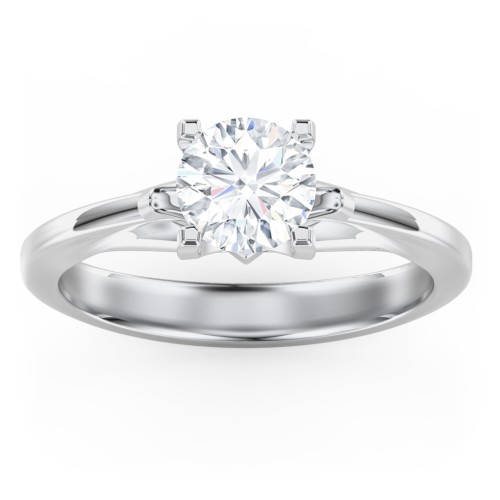 Solitaire Engagement Ring with Peaked Shoulders – 14K White Gold