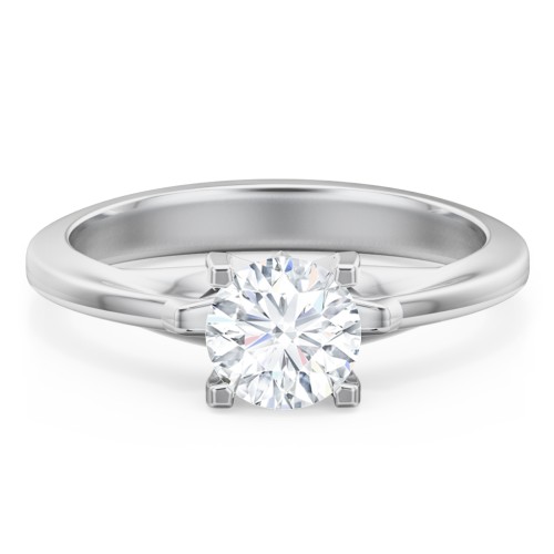 Solitaire Engagement Ring with Peaked Shoulders – 14K White Gold