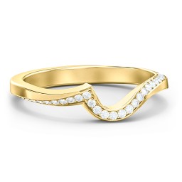 Twisted Wave Band Ring with Diamond Accents in 10K Solid Yellow Gold with Lab Diamond