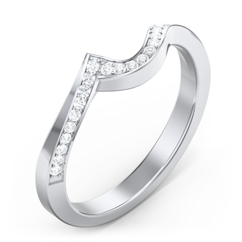 Twisted Wave Band Ring with Diamond Accents – 14K White Gold with Lab Diamond