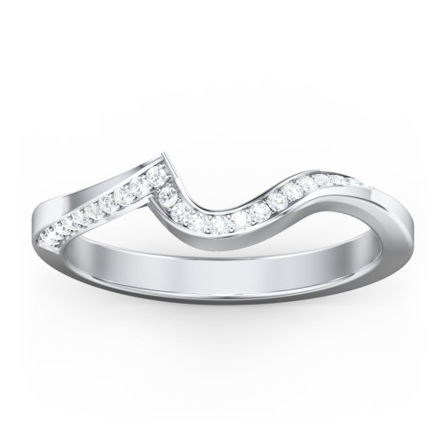 Twisted Wave Band Ring with Diamond Accents – 14K White Gold with Lab Diamond