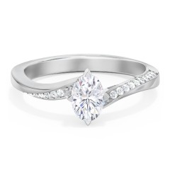 Solitaire Engagement Ring with Twisted Shoulder Accents – 14K White Gold with Lab Diamond