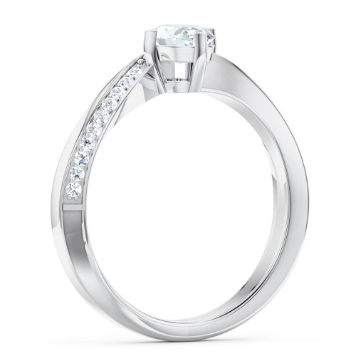Solitaire Engagement Ring with Twisted Shoulder Accents – 14K White Gold with Lab Diamond