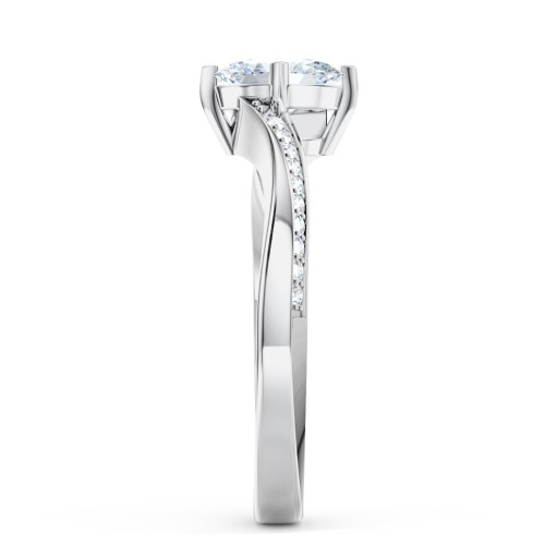 Solitaire Engagement Ring with Twisted Shoulder Accents – 14K White Gold with Lab Diamond