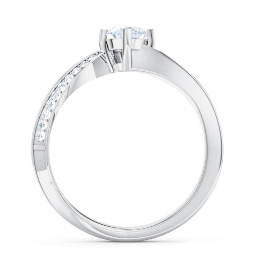 Solitaire Engagement Ring with Twisted Shoulder Accents – 14K White Gold with Lab Diamond
