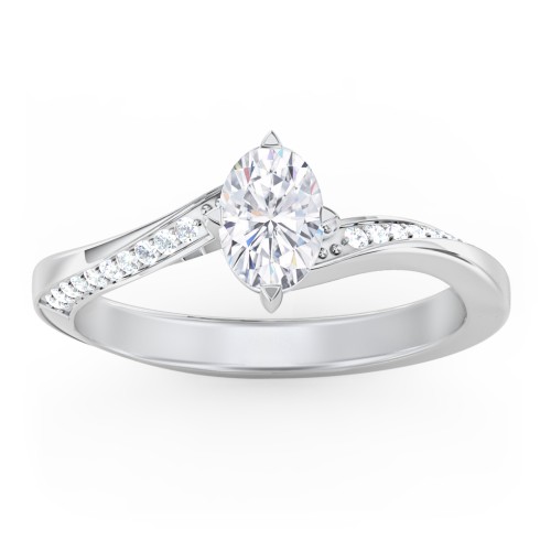 Solitaire Engagement Ring with Twisted Shoulder Accents – 14K White Gold with Lab Diamond