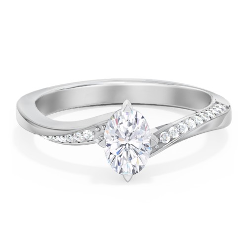 Solitaire Engagement Ring with Twisted Shoulder Accents – 14K White Gold with Lab Diamond