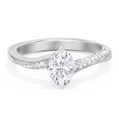 Solitaire Engagement Ring with Twisted Shoulder Accents – 14K White Gold with Lab Diamond