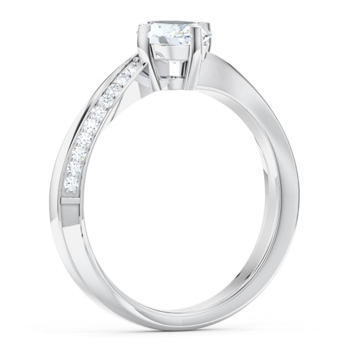 Solitaire Engagement Ring with Twisted Shoulder Accents – 14K White Gold with Lab Diamond