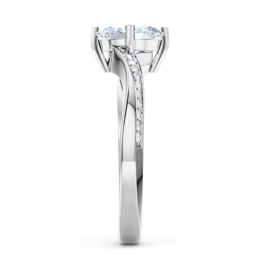 Solitaire Engagement Ring with Twisted Shoulder Accents – 14K White Gold with Lab Diamond