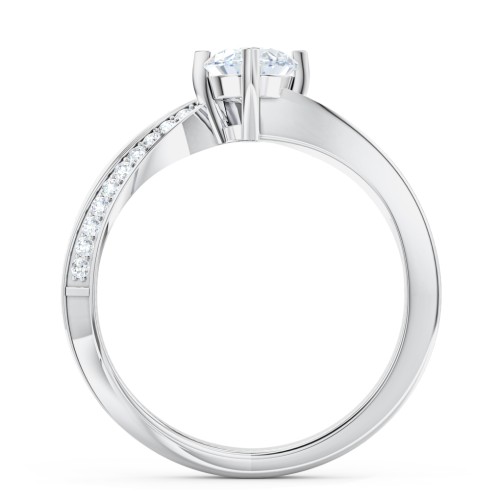 Solitaire Engagement Ring with Twisted Shoulder Accents – 14K White Gold with Lab Diamond