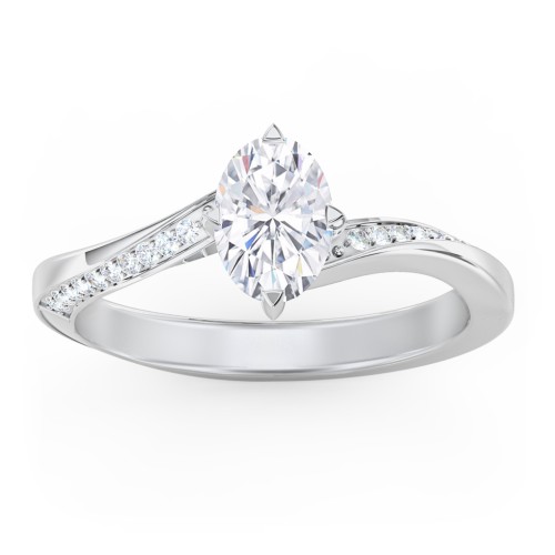 Solitaire Engagement Ring with Twisted Shoulder Accents – 14K White Gold with Lab Diamond