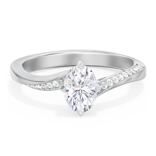 Solitaire Engagement Ring with Twisted Shoulder Accents – 14K White Gold with Lab Diamond