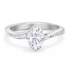 Solitaire Engagement Ring with Twisted Shoulder Accents – 14K White Gold with Lab Diamond