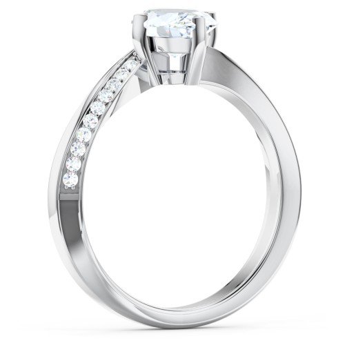 Solitaire Engagement Ring with Twisted Shoulder Accents – 14K White Gold with Lab Diamond