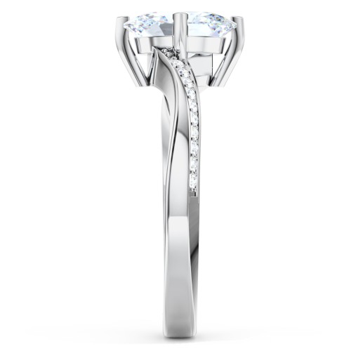 Solitaire Engagement Ring with Twisted Shoulder Accents – 14K White Gold with Lab Diamond