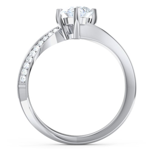 Solitaire Engagement Ring with Twisted Shoulder Accents – 14K White Gold with Lab Diamond