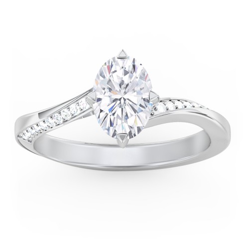 Solitaire Engagement Ring with Twisted Shoulder Accents – 14K White Gold with Lab Diamond