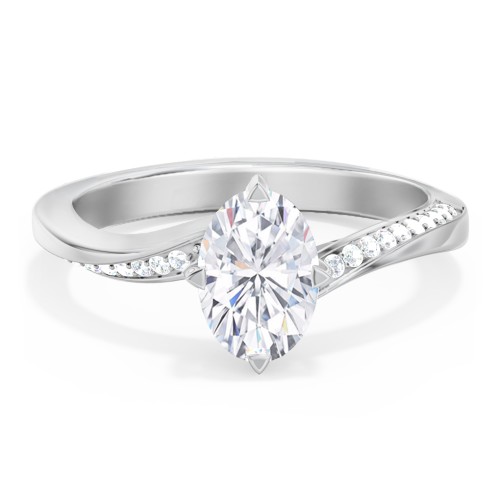 Solitaire Engagement Ring with Twisted Shoulder Accents – 14K White Gold with Lab Diamond
