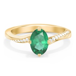 Solitaire Engagement Ring with Twisted Shoulder Accents in 10K Solid Yellow Gold with 05EMER-OV-0.70 and Lab Diamond