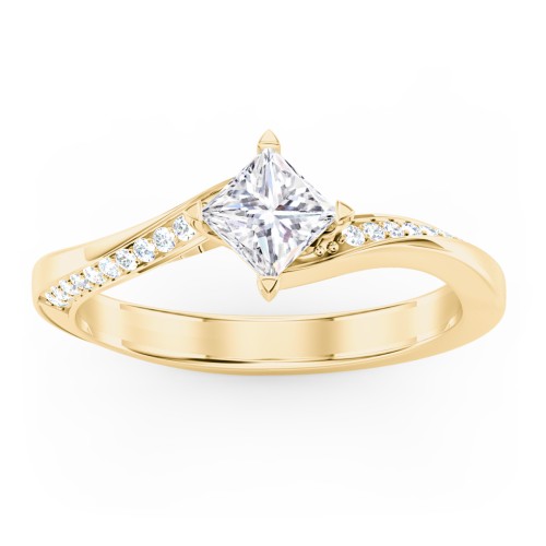 Solitaire Engagement Ring with Twisted Shoulder Accents