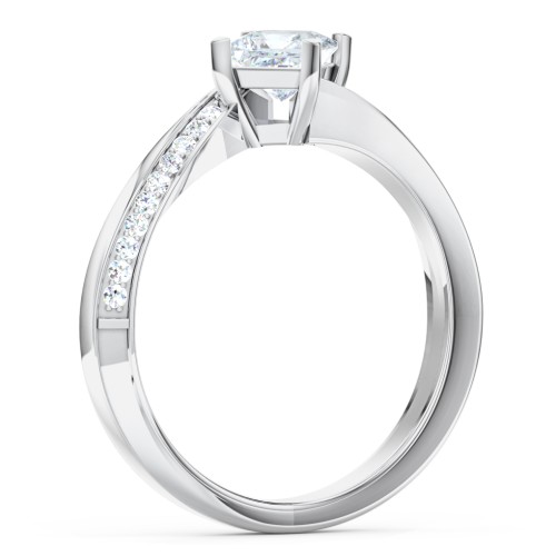 Solitaire Engagement Ring with Twisted Shoulder Accents – 14K White Gold with Lab Diamond