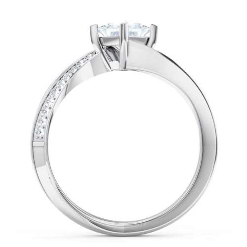 Solitaire Engagement Ring with Twisted Shoulder Accents – 14K White Gold with Lab Diamond
