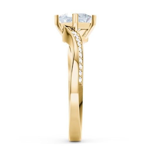 Solitaire Engagement Ring with Twisted Shoulder Accents – 10K Yellow Gold with Lab Diamond